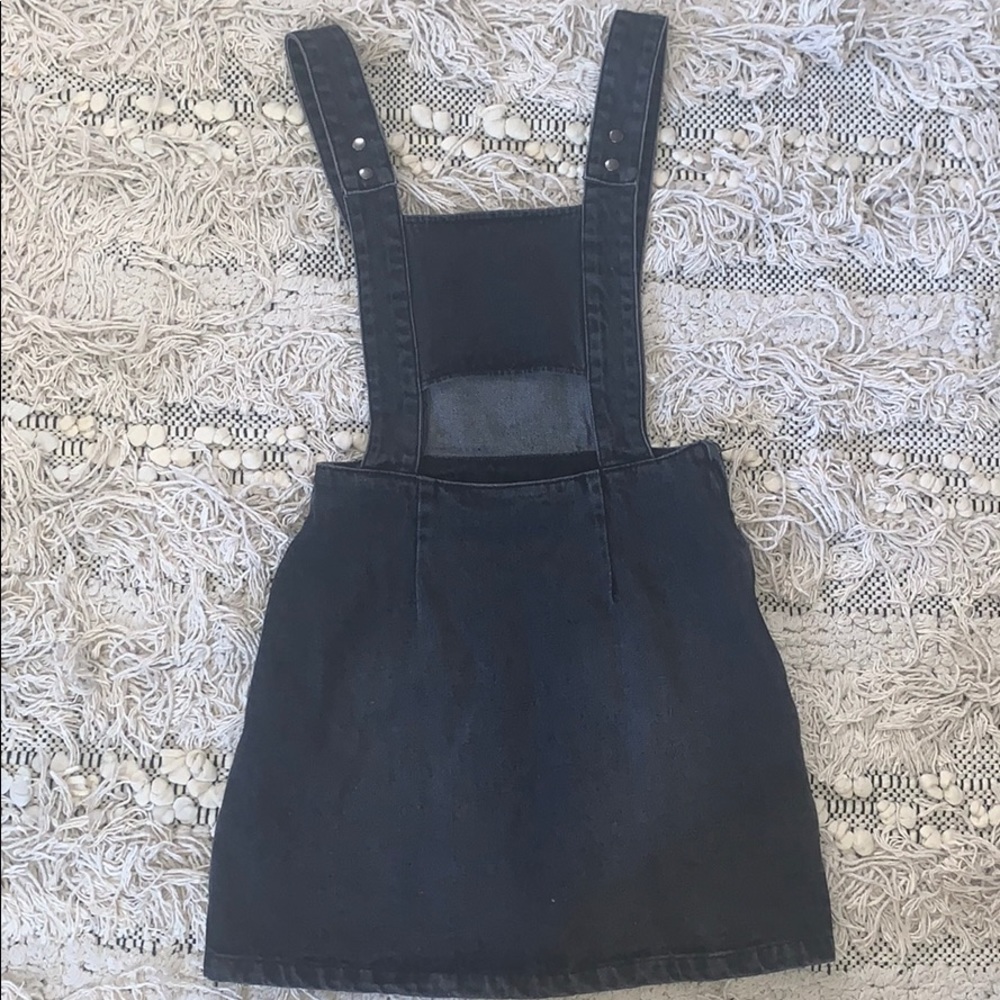 Black denim overall mini dress